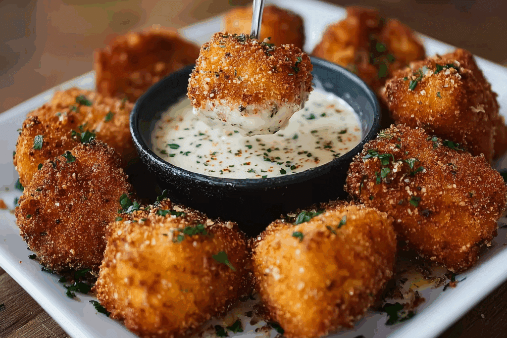 Crispy Ranch Cajun Chicken Bites with Creamy Jalapeño Parmesan Dip