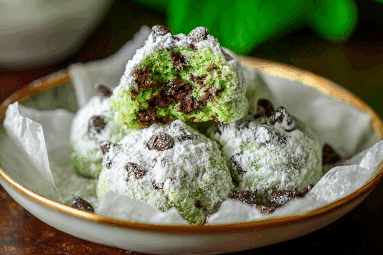 Mint Chocolate Chip Snowball Cookies