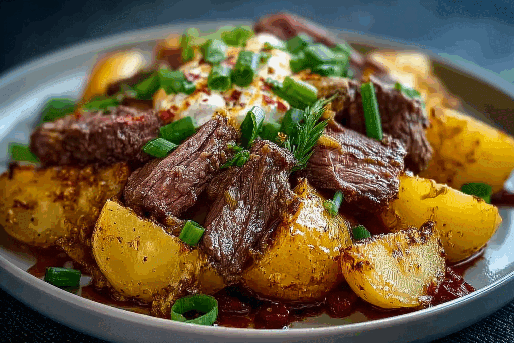 Crockpot Loaded Steak and Potato Bake