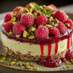 Elegant Pistachio Raspberry Crunch Cheesecake
