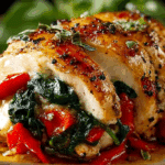 Roasted Red Pepper, Spinach, and Mozzarella Stuffed Chicken