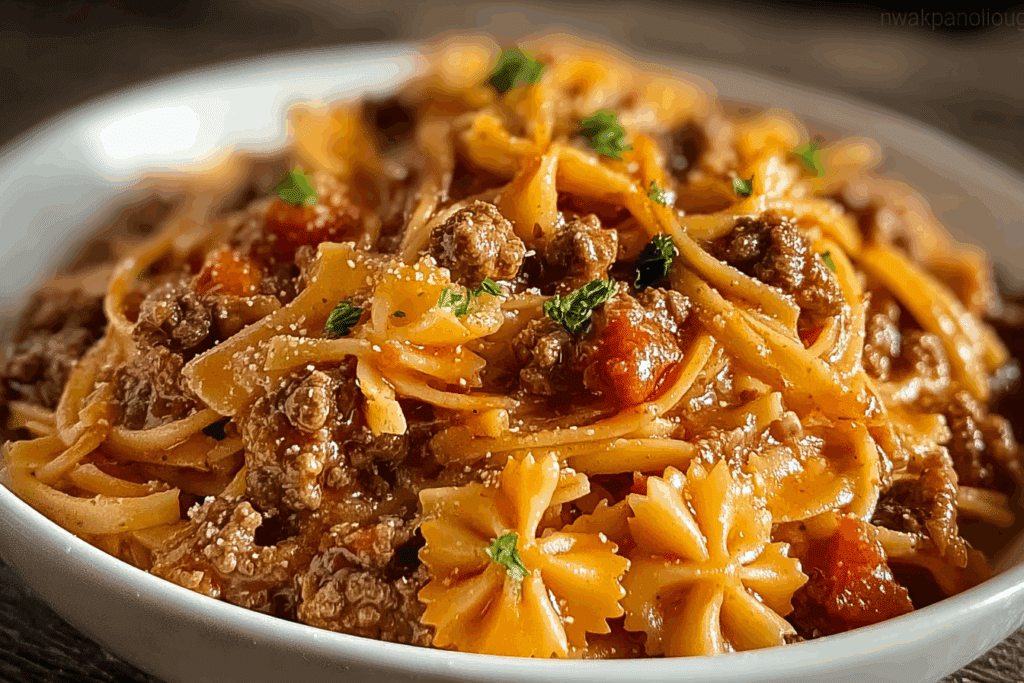 Creamy Velveeta Spaghetti with Italian Beef Marinara