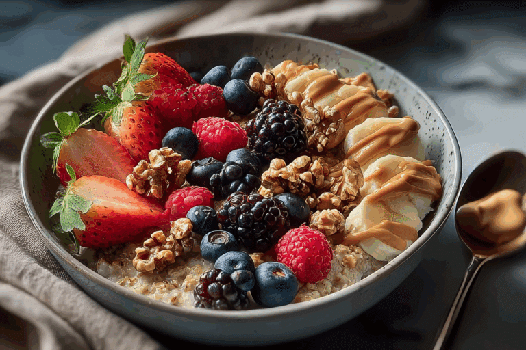 Creamy Oatmeal Bowl with Fruit, Nuts & Peanut Butter