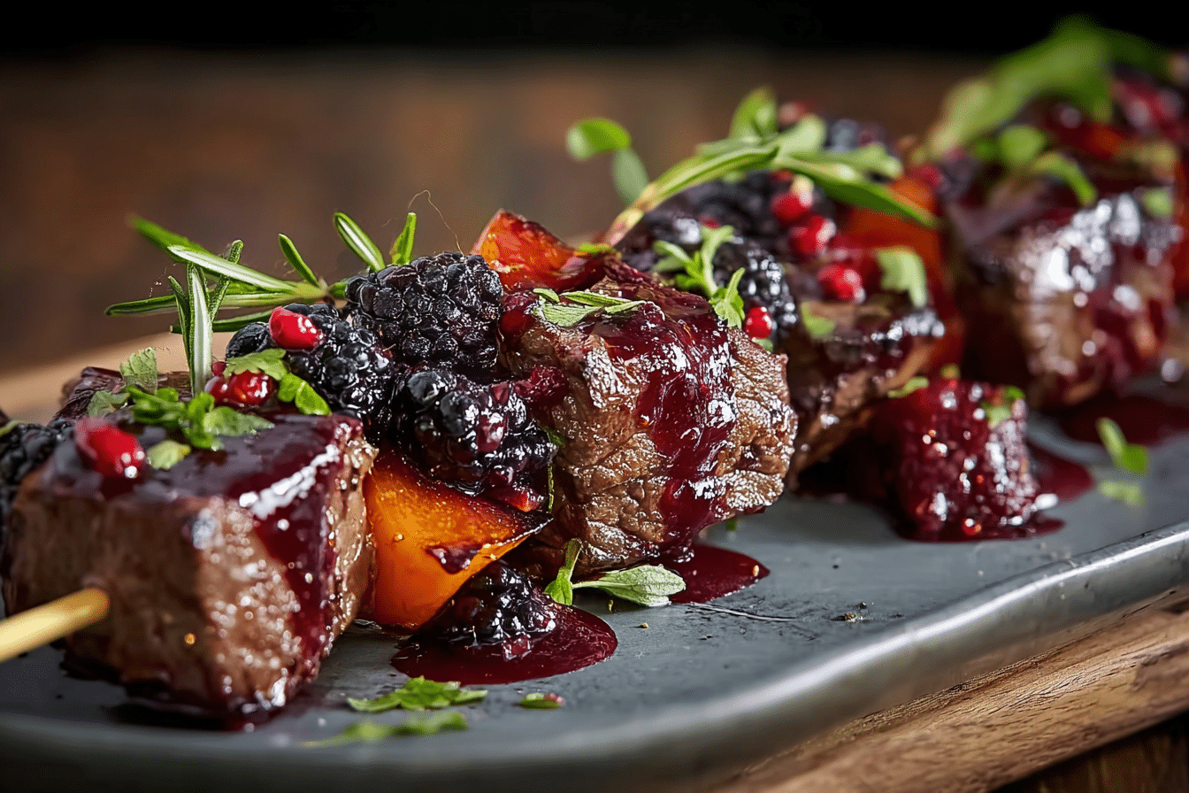 Venison Skewers with Raspberry Habanero Glaze