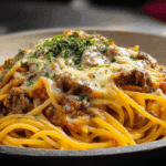 Cajun Beef Spaghetti in Creamy Three-Cheese Parmesan Sauce