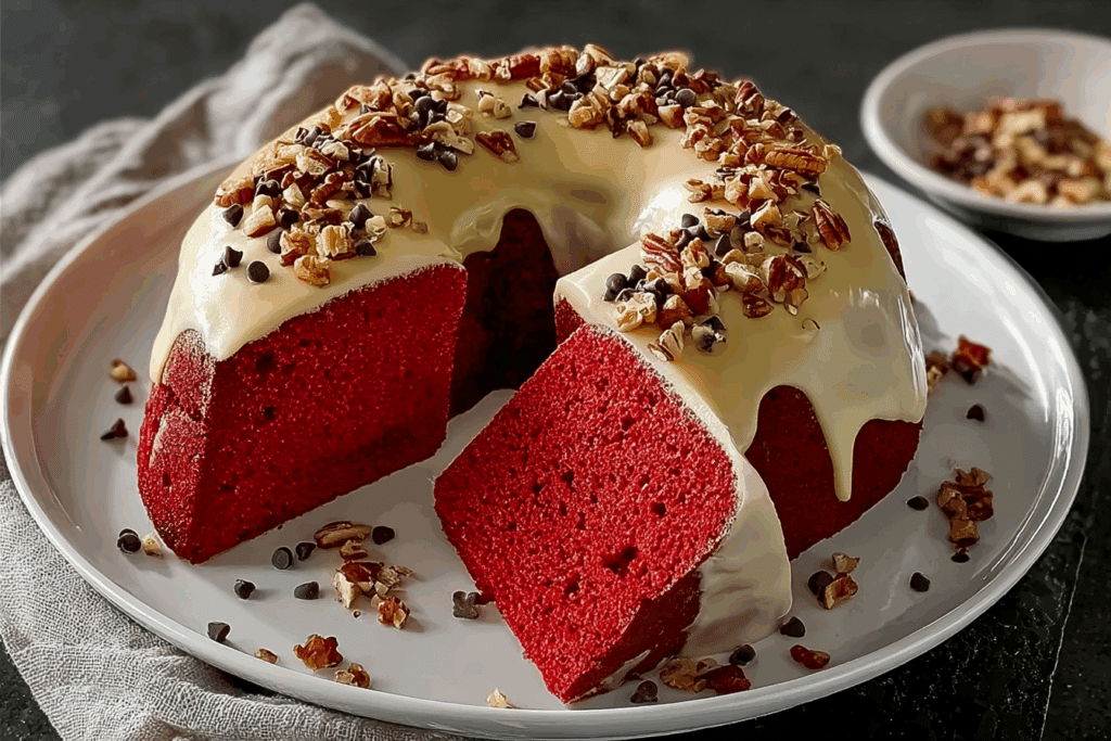 Red Velvet Pound Cake with Toasted Pecans & Chocolate Chips