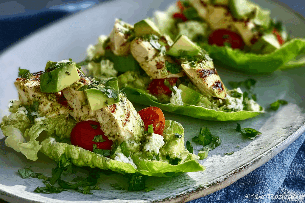 Honey Lime Chicken & Avocado Caesar Salad Boats