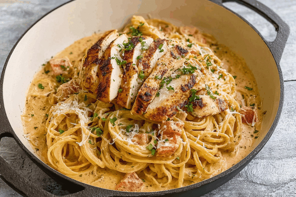 Creamy Cajun Chicken Spaghetti with Garlic Mozzarella Sauce