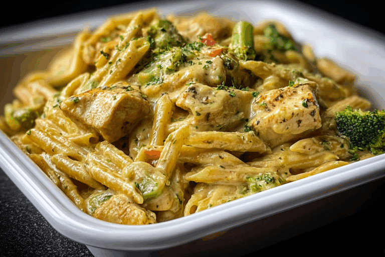 Creamy Chicken & Veggie Pasta Delight with a Savory Herb Twist