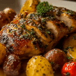 Easy Garlic Herb Roasted Chicken with Baby Potatoes