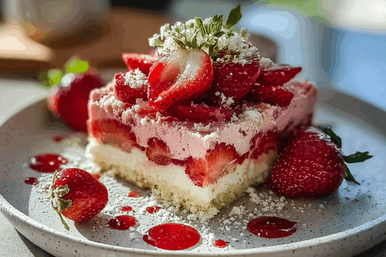 Tropical No-Bake Strawberry Split Cake