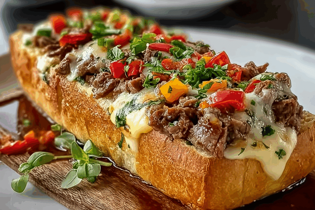 Cheesesteak-Stuffed Garlic Bread Loaf