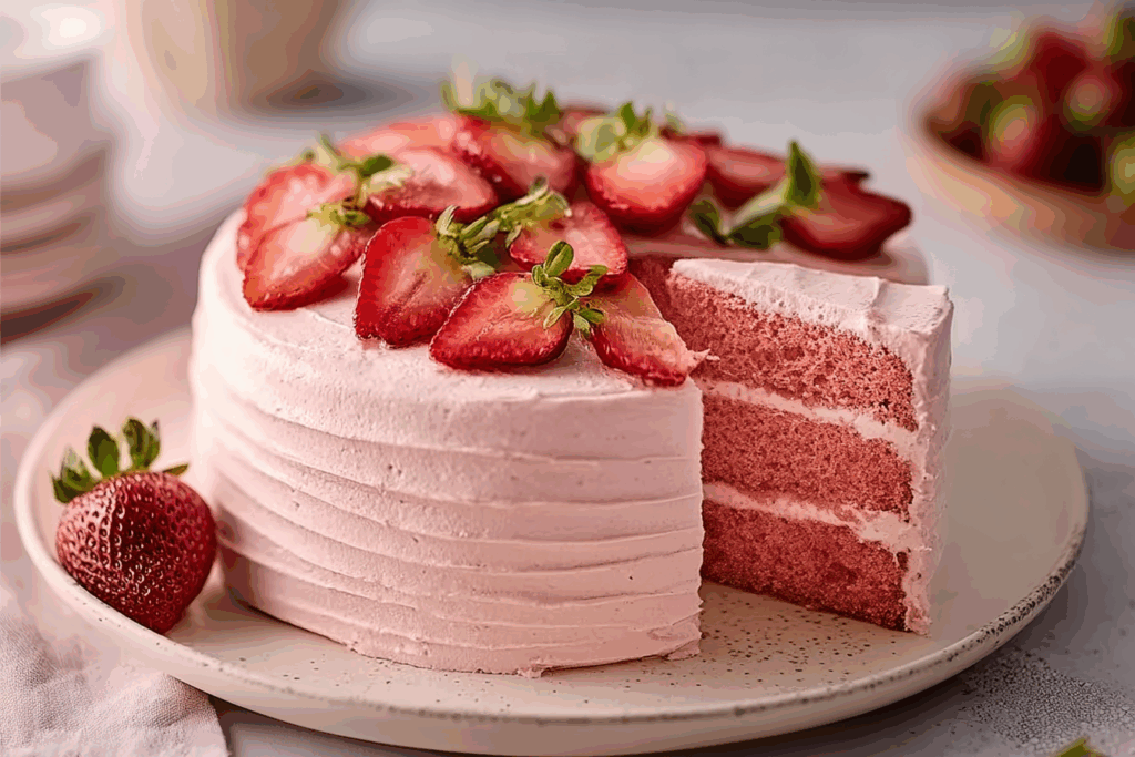 Homemade Strawberry Layer Cake with Strawberry Frosting