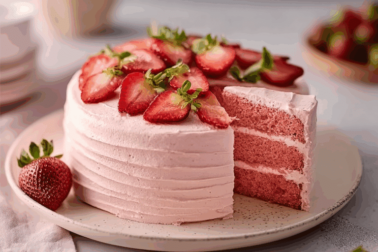 Homemade Strawberry Layer Cake with Strawberry Frosting