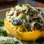 Creamy Spinach and Mushroom Stuffed Spaghetti Squash