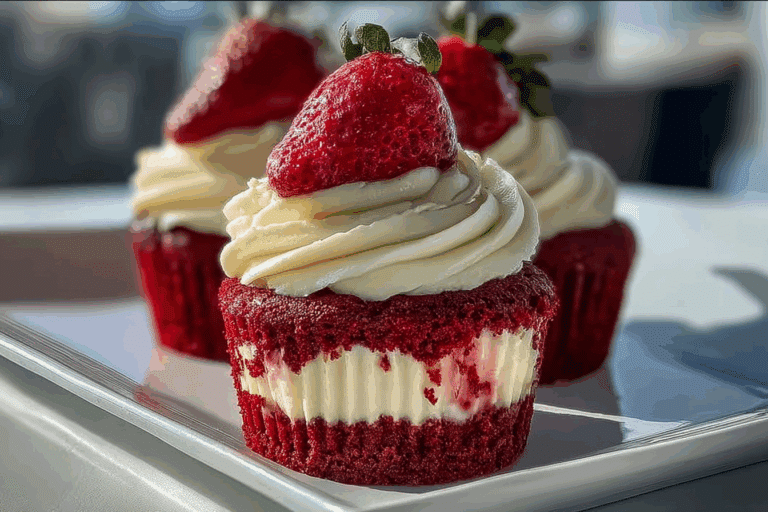 Strawberry Cheesecake Red Velvet Cupcakes