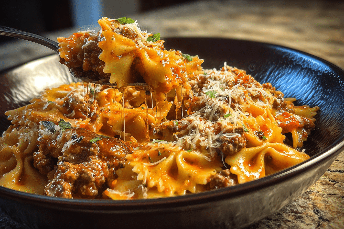 Creamy Velveeta Bowtie Pasta with Italian Beef Marinara