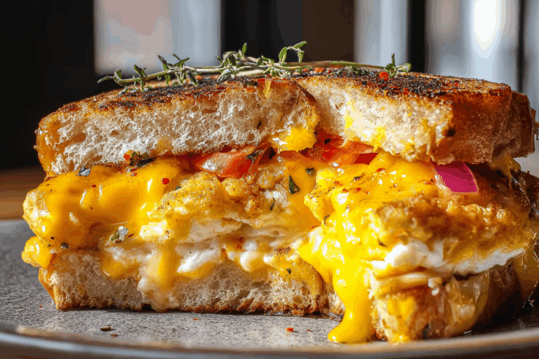 Spicy Cheddar & Cream Cheese Egg Sandwich