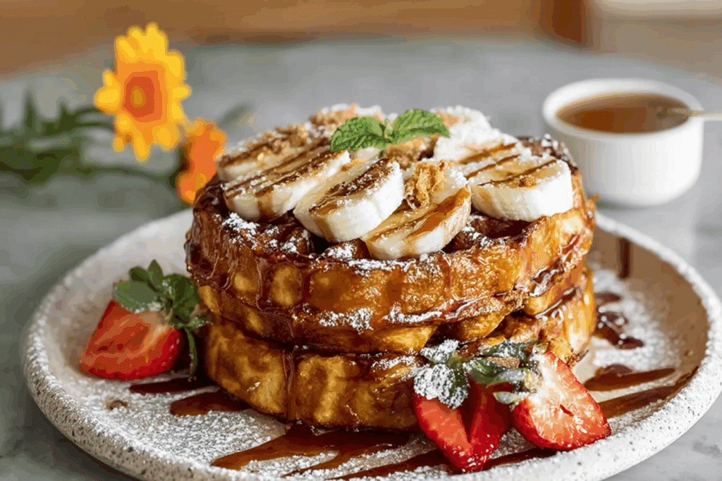 Caramelized Coconut Banana Bread Waffle French Toast