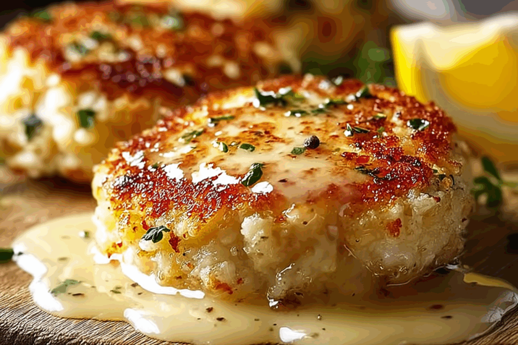Cheddar Bay Crab Cakes with Lemon Butter Drizzle
