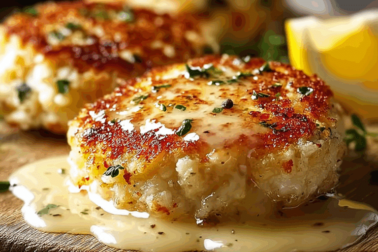 Cheddar Bay Crab Cakes with Lemon Butter Drizzle