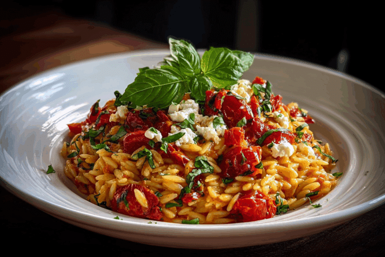 Roasted Red Pepper & Feta Orzo with Fresh Basil