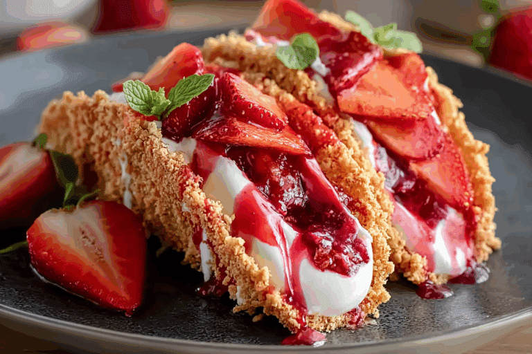 Strawberry Crunch Cheesecake Tacos