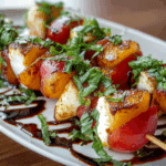Peach Caprese Skewers with Basil & Balsamic