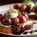 Roasted Grape & Burrata Crostini with Balsamic Glaze & Thyme