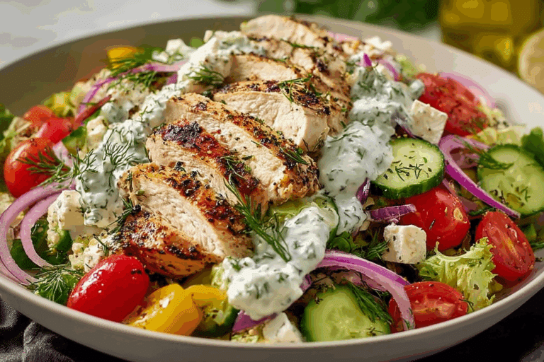 Fresh & Flavorful Greek Chicken Salad with Homemade Tzatziki