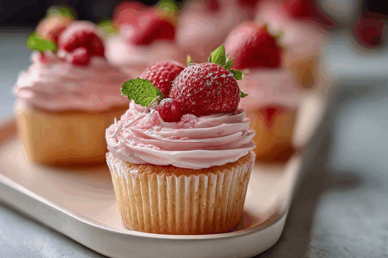 Strawberry Cupcakes with Pink Buttercream