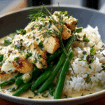 Creamy Herb Chicken Rice Bowl with Green Beans