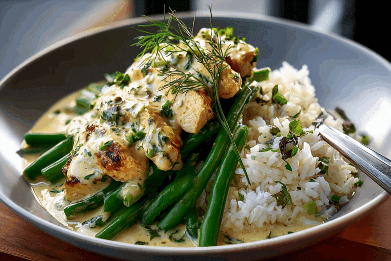 Creamy Herb Chicken Rice Bowl with Green Beans