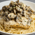 Garlic-Parmesan Chicken & Mushroom Spaghetti in Cream Sauce