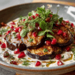 Roasted Eggplant with Lemon Tahini & Pomegranate Seeds