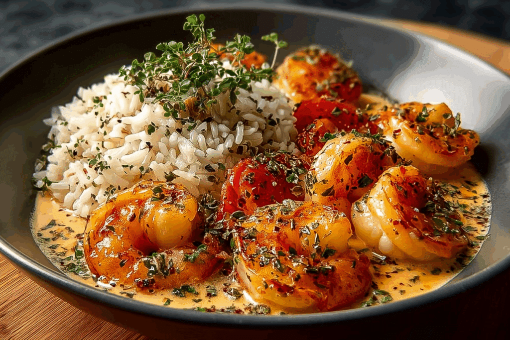 Creamy Garlic Butter Shrimp Bowl with Herb Rice