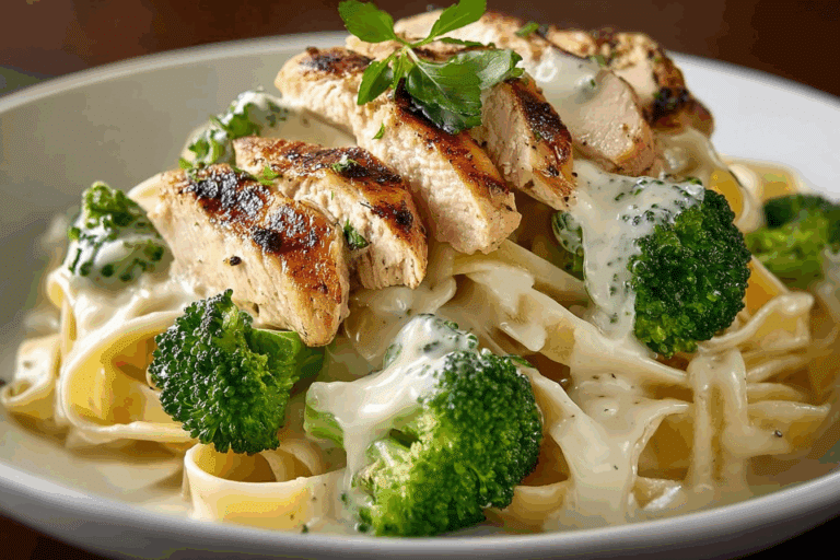 Grilled Chicken Alfredo with Fresh Broccoli & Fettuccine