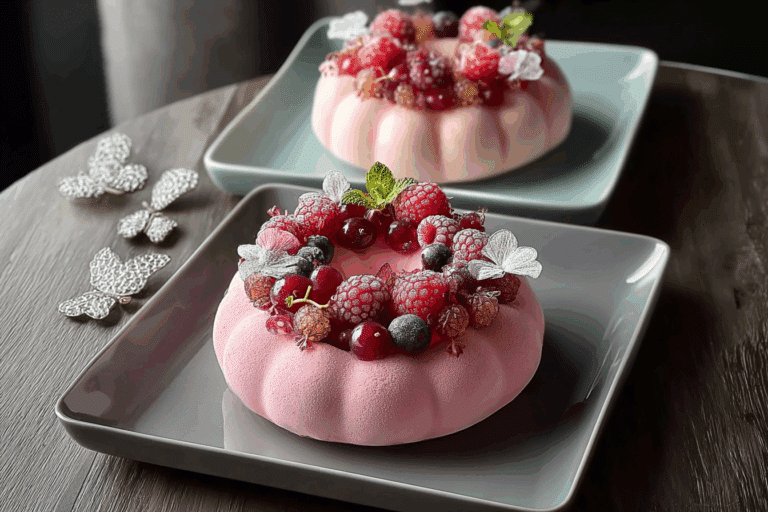 Vanilla Berry Mousse Ring Cake with Velvet Effect