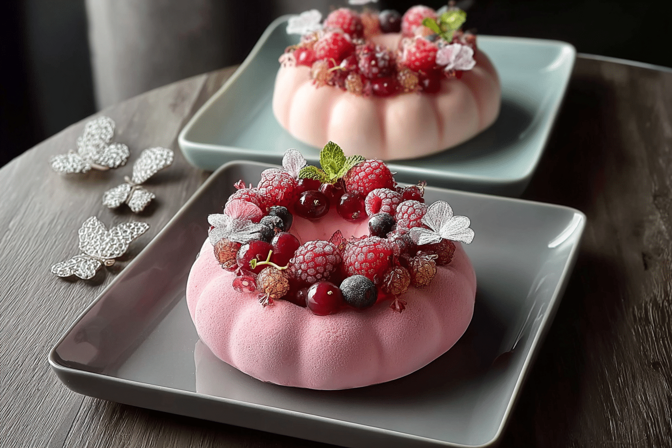 Vanilla Berry Mousse Ring Cake with Velvet Effect