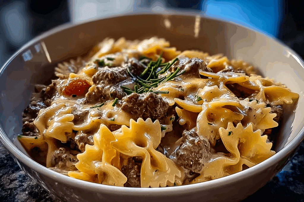 Creamy Beef & Bowtie Pasta