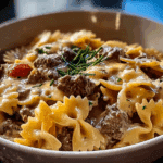 Creamy Beef & Bowtie Pasta