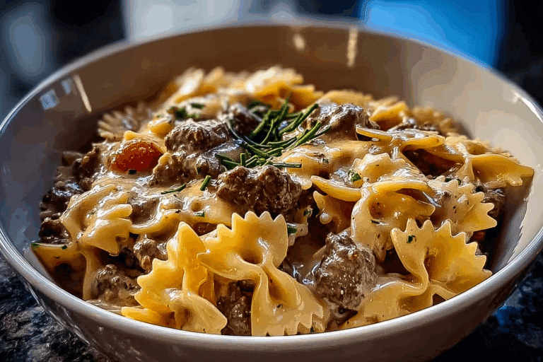 Creamy Beef & Bowtie Pasta