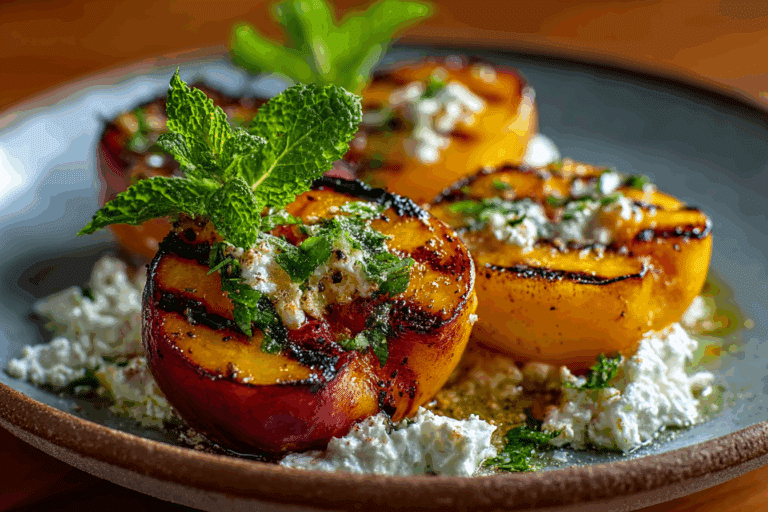Grilled Peaches with Honey Ricotta & Mint