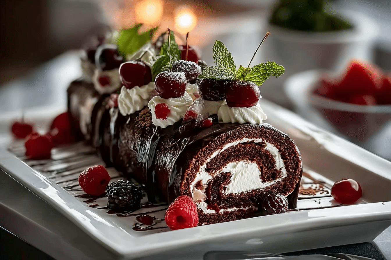 Black Forest Chocolate Swiss Roll Cake