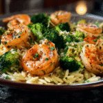 Garlic Shrimp & Broccoli Orzo Skillet