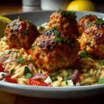 Baked Ricotta Lemon Meatballs over Orzo Salad