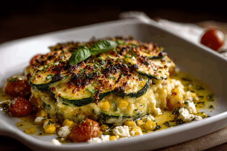 Summer Vegetable Gratin with Zucchini, Corn & Feta