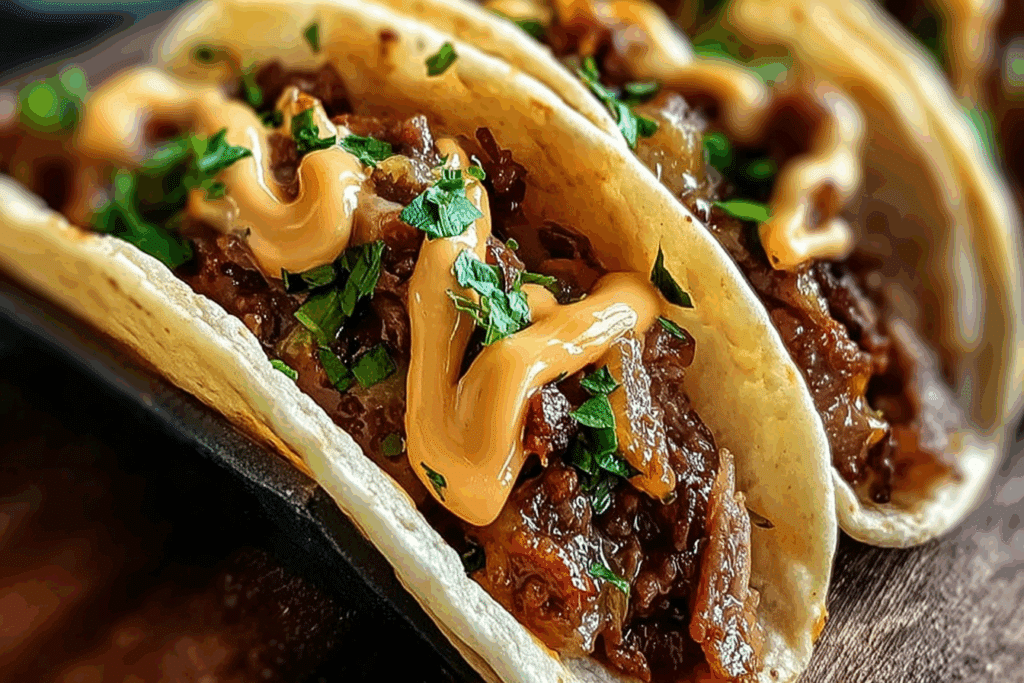 Garlic Butter Honey BBQ Beef Tacos
