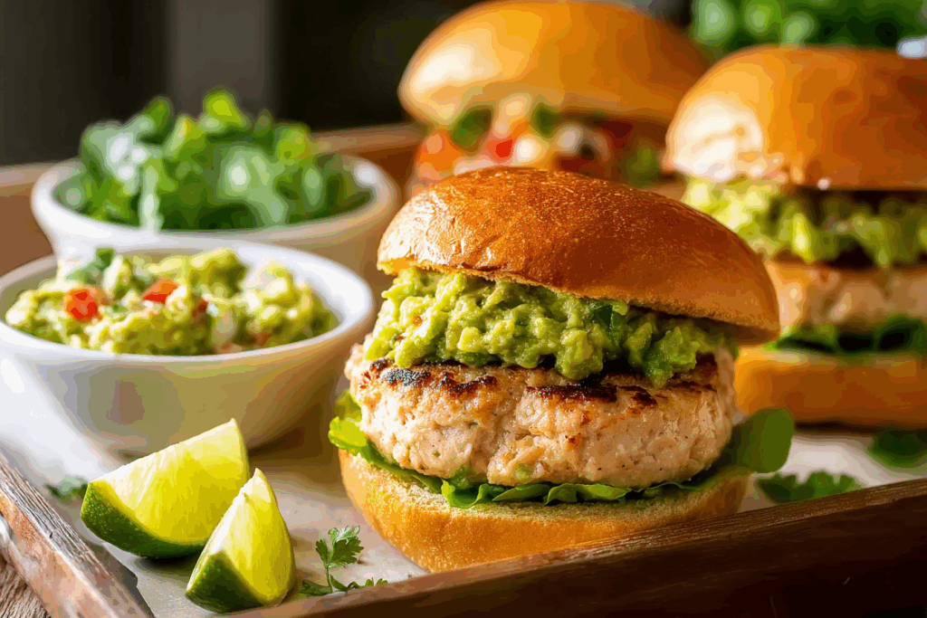 Juicy Chicken Burgers with Guacamole