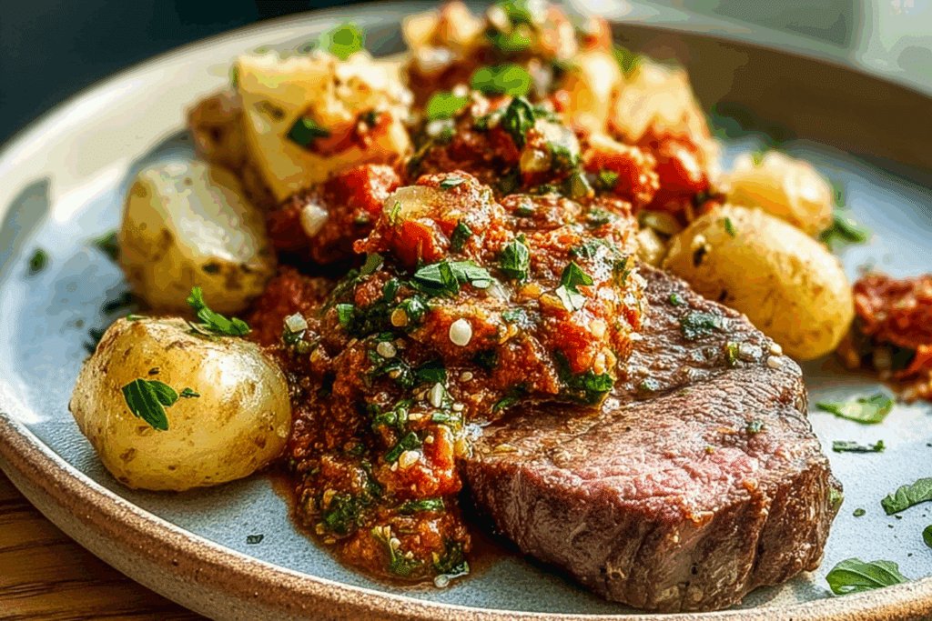 Veal Minute Steak with Romesco Potato Salad (Gluten-Free)